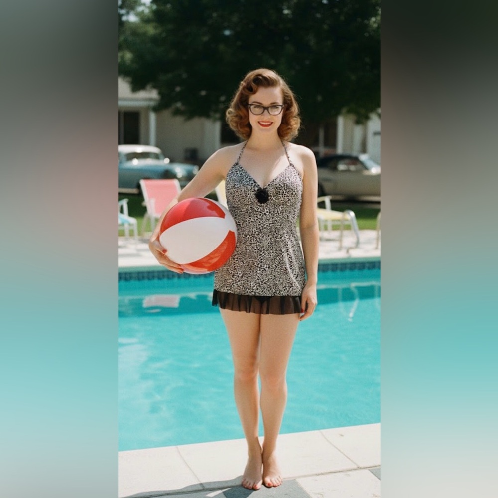 KENNETH COLE REACTION Chic Black and White Leopard Print Swimming suit